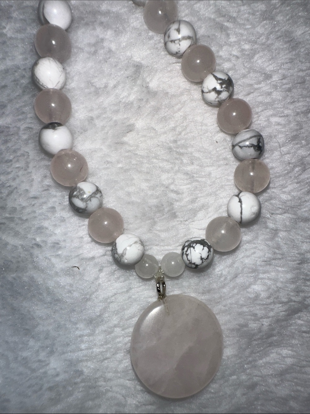 Rose Quartz Moon Necklace (Rose Quartz, Moonstone and Howlite Beads)